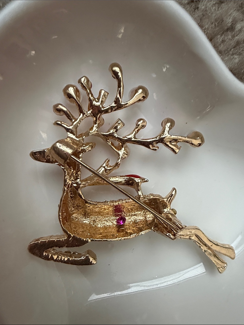 Crystal Reindeer Brooch Pin in Gold with Pink Accents - Picture 2 of 3